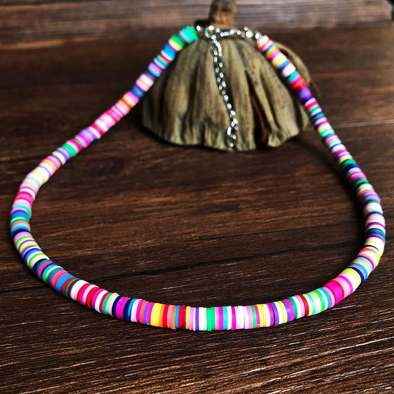 Boho Polymer Clay Necklace Colorful Disc Beads
