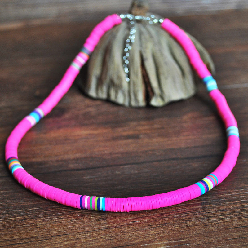 Boho Polymer Clay Necklace Colorful Disc Beads