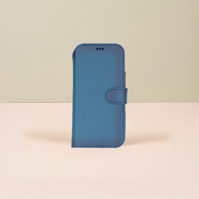 Leather iPhone 17 Pro Max Wallet Case – Blue - Austin