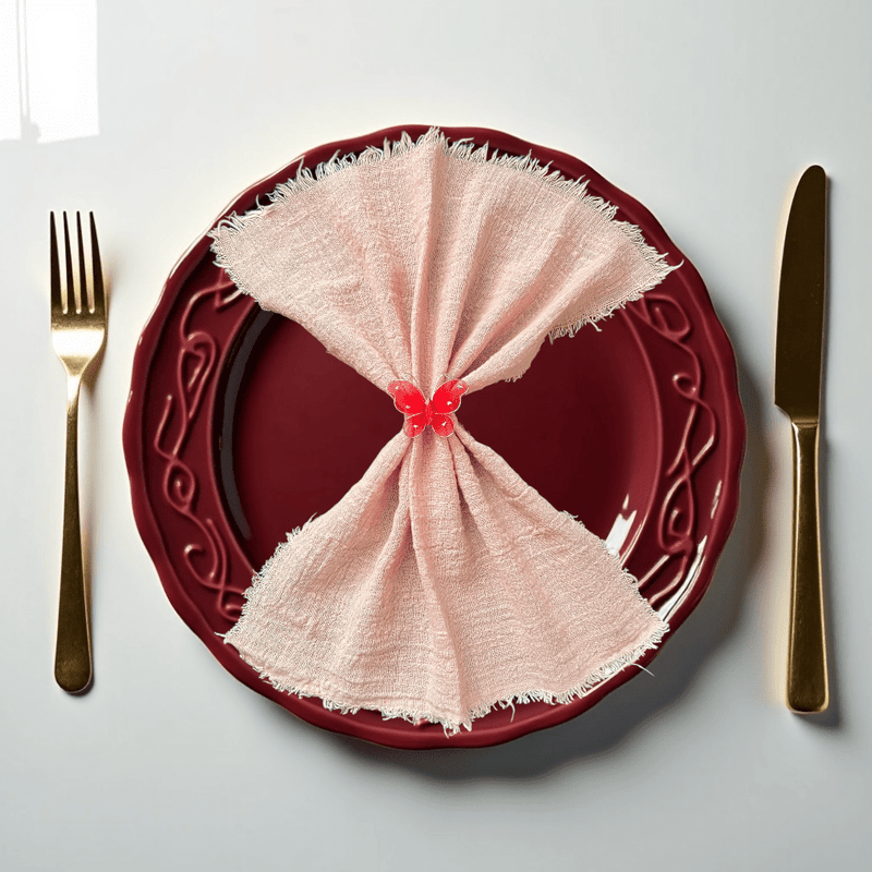 12.5" Rustic Gauze Table Decor Placemat Napkin with Fringe