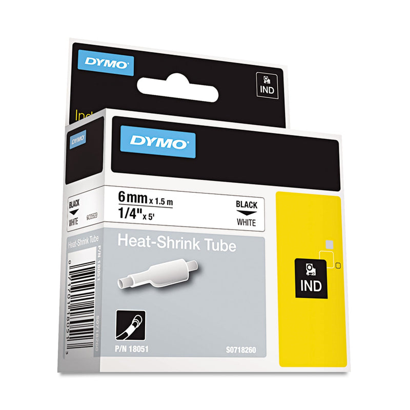 DYMO Rhino Heat Shrink Tubes Industrial Label Tape, 0.25" x 5 ft, White/Black Print