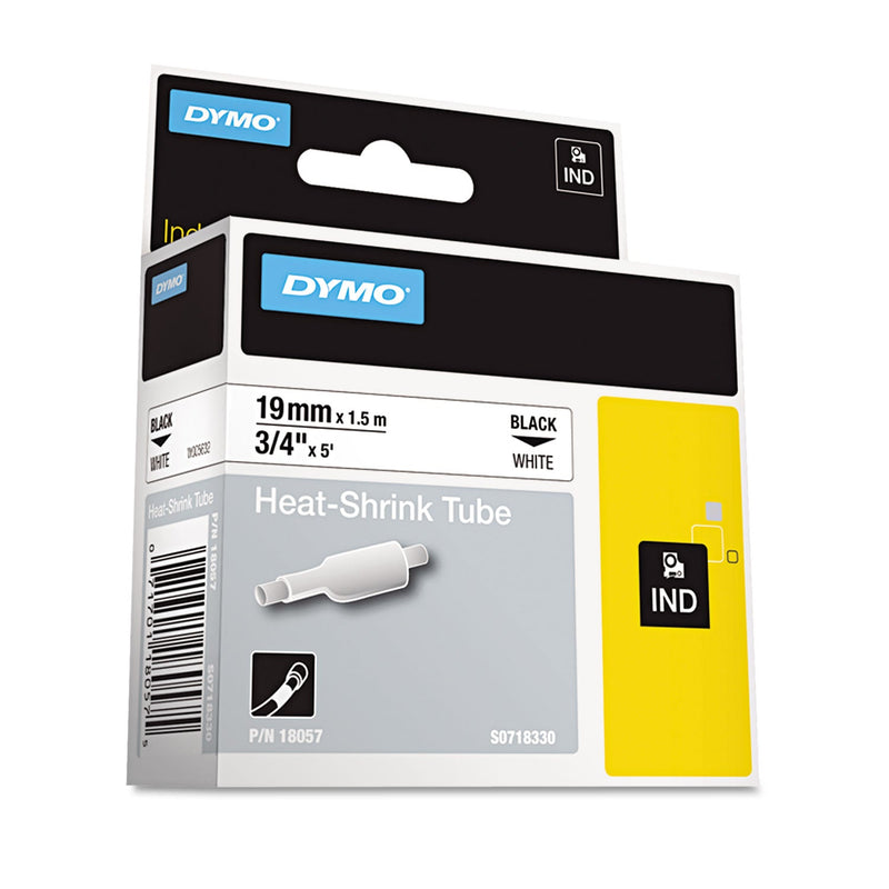 DYMO Rhino Heat Shrink Tubes Industrial Label Tape, 0.75" x 5 ft, White/Black Print