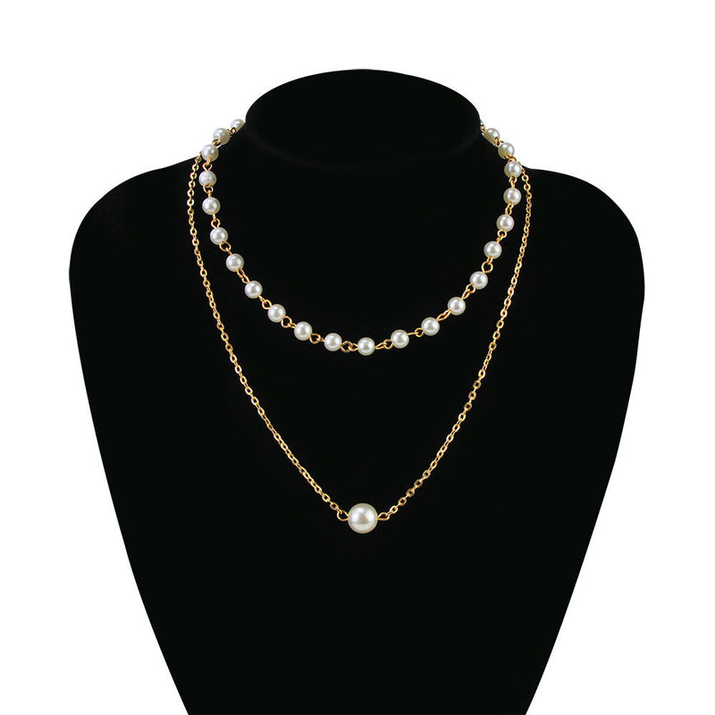 Layer Chain Pearls Necklace