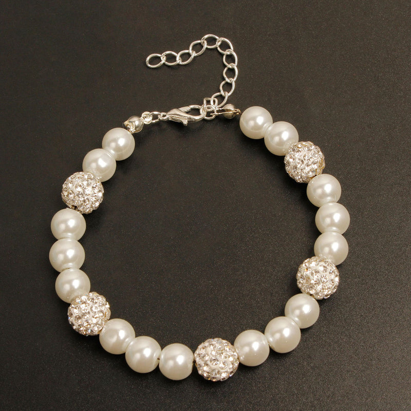 Imitation Pearl Beaded Bracelet Stretch Rhinestone Ball Vintage Bracelet