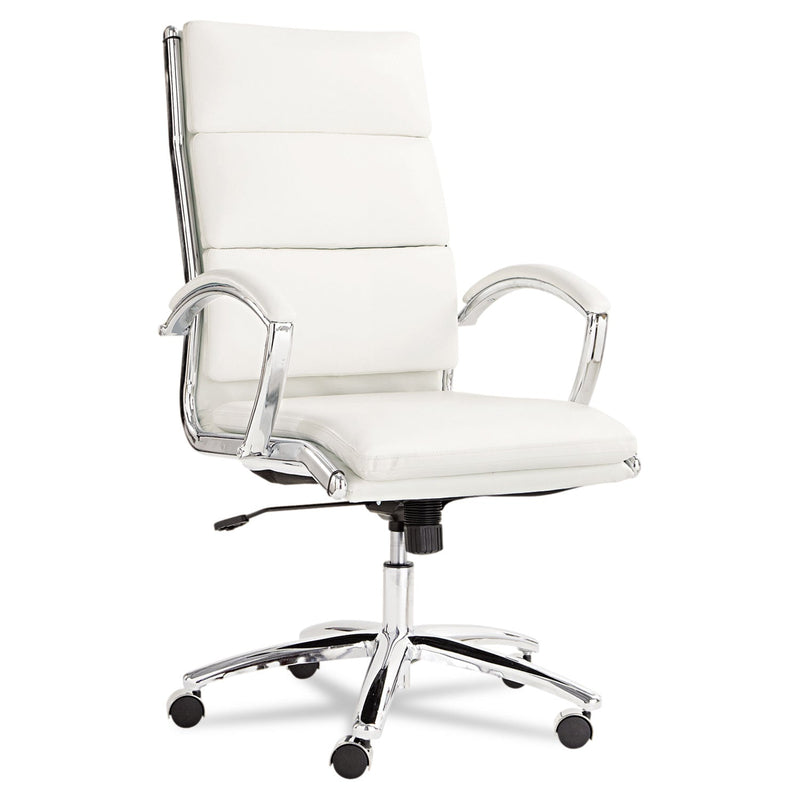 Alera Neratoli High-Back Slim Profile Chair, Faux Leather, 275 lb Cap, 17.32" to 21.25" Seat Height, White Seat/Back, Chrome
