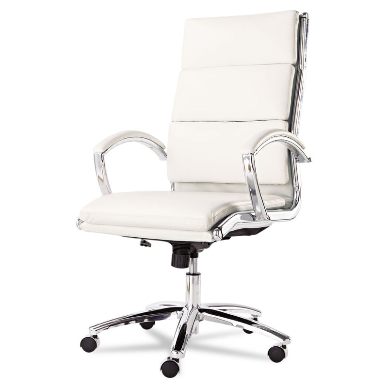 Alera Neratoli High-Back Slim Profile Chair, Faux Leather, 275 lb Cap, 17.32" to 21.25" Seat Height, White Seat/Back, Chrome