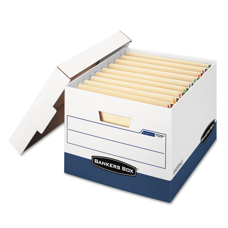 Bankers Box STOR/FILE END TAB Storage Boxes, Letter/Legal Files, White/Blue, 12/Carton