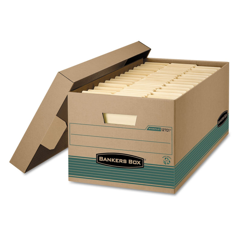 Bankers Box STOR/FILE Medium-Duty 100% Recycled Storage Boxes, Letter Files, 12.88" x 25.38" x 10.25", Kraft/Green, 12/Carton