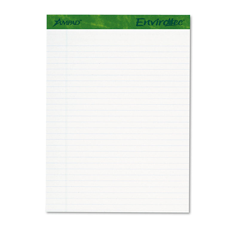 Ampad Earthwise by Ampad Recycled Writing Pad, Wide/Legal Rule, Politex Sand Headband, 40 White 8.5 x 11.75 Sheets, 4/Pack
