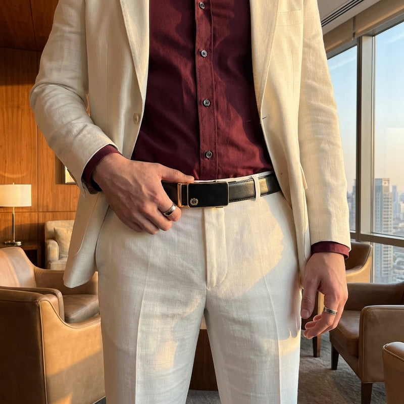 Burgundy Italian Leather Ratchet Belt for Men – Handmade Luxury Smart Belt