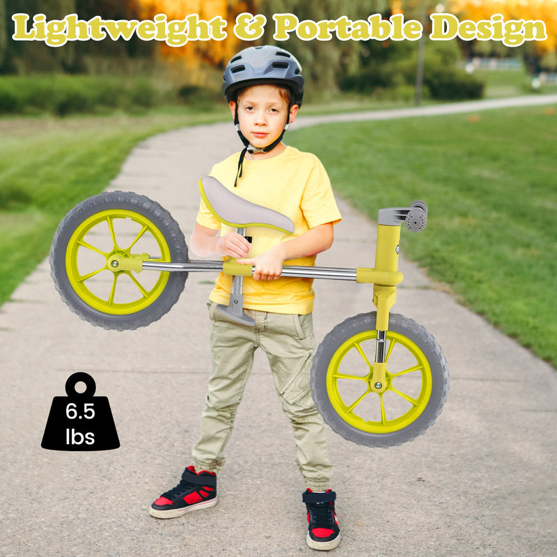 12 Inch Balance Bike with Adjustable Seat and Rotatable Handlebar-Green