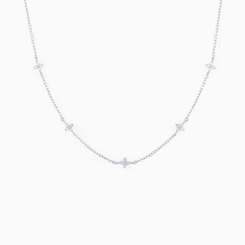 18K Gold Plated Tiny Blue Flower Necklace For Women, Gold Color Cute Pendant Necklace, Trendy Female Fashion Jewelry | Cubic Zirconia