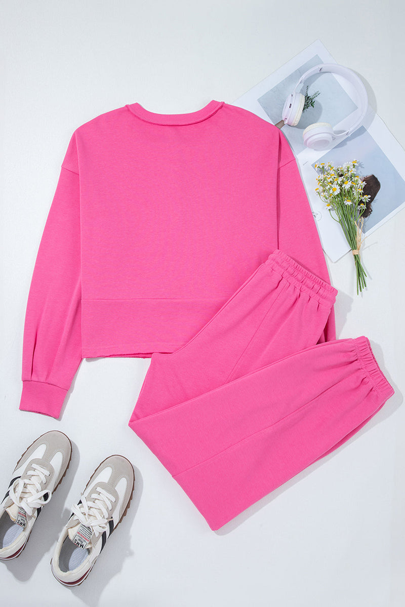 Vera Raw Edge Half Buttons Pullover and Jogger Pants Set