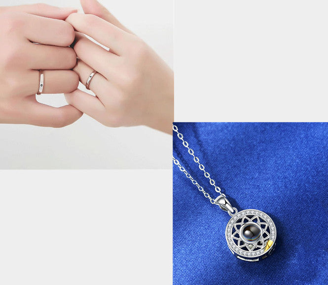 Sun Moon Shape Couple Personalized Necklaces Wedding Birthday Jewelry  Languages I Love You Projection Pendant Necklace Gifts