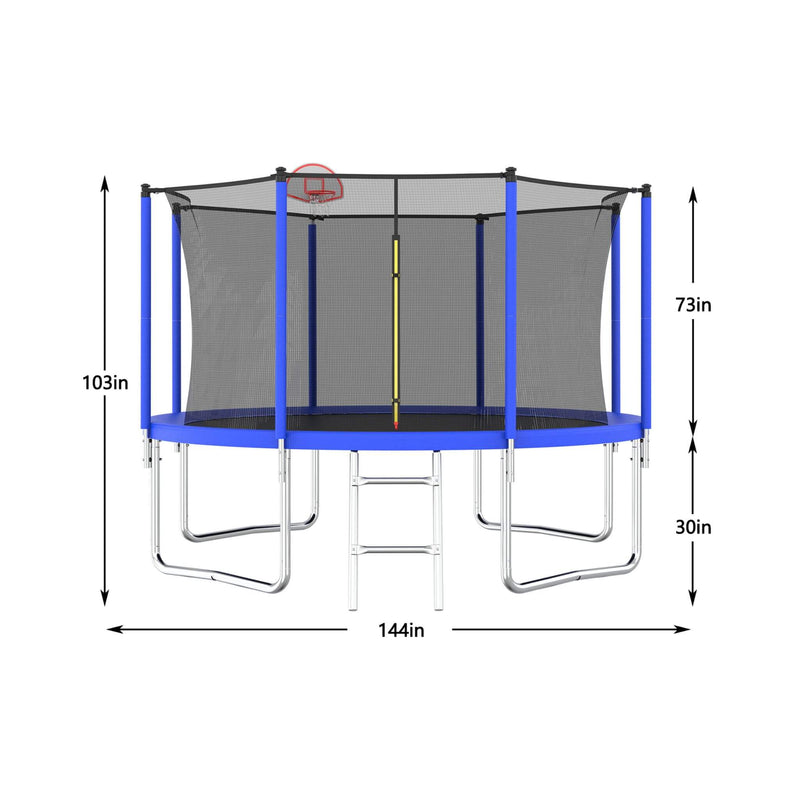 Premium 12FT Outdoor Backyard Trampoline For Kids And Adults With Basketball Hoop And Safety Enclosure (SAK15723)