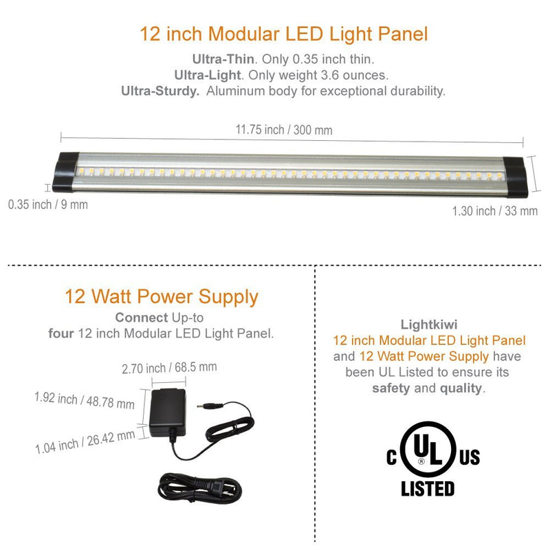 12 Inch Cool White Modular Under Cabinet LED Lighting - Standard Kit (4 Panels)