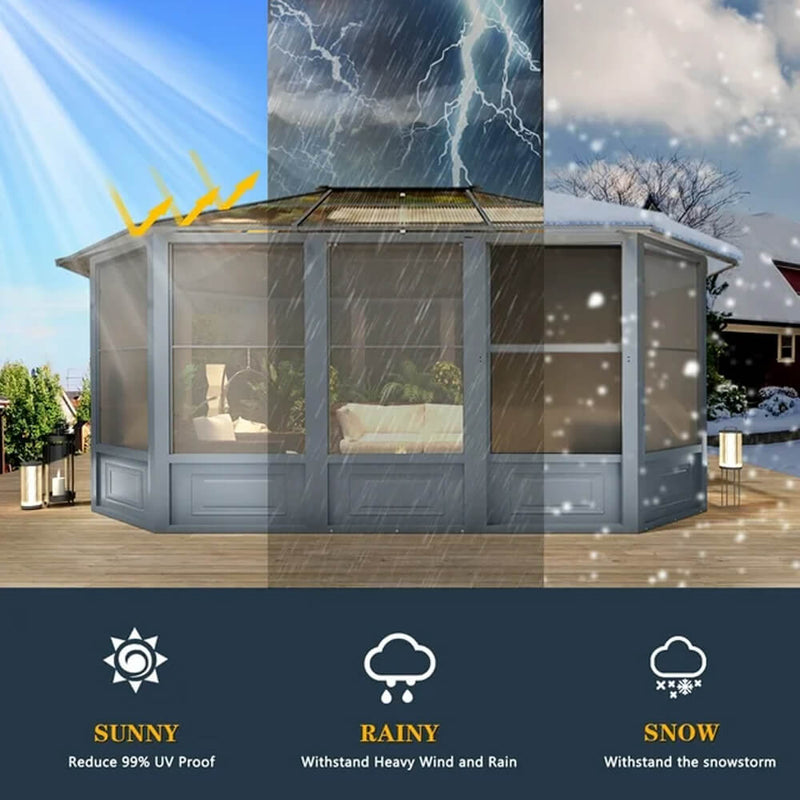 [12x15FT] Alora Extra Large Premium Outdoor All-Season Polycarbonate Hardtop Solarium Sunroom With Sliding Doors (SAK69584)