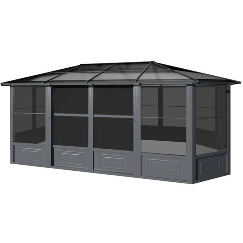 [12x18FT] Alora Large Luxury Outdoor All-Season Aluminum Solarium Sunroom With Polycarbonate Hardtop And Sliding Doors (SAK35948)