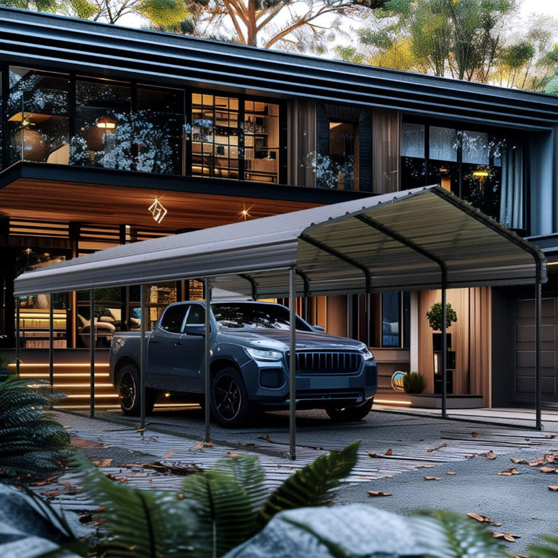 [12X25FT] Alora Heavy Duty Extra Large Multi Vehicle Carport Kit With Galvanized Steel Roof (SAK37514)
