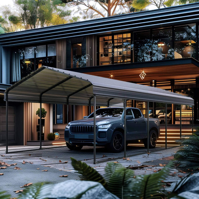 [12X25FT] Alora Heavy Duty Extra Large Multi Vehicle Carport Kit With Galvanized Steel Roof (SAK37514)