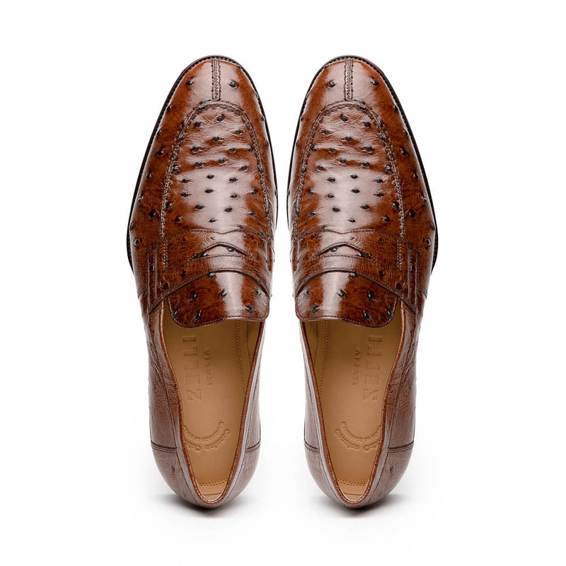 13-500-BRN ROMA Ostrich Quill Penny Loafer, Brown