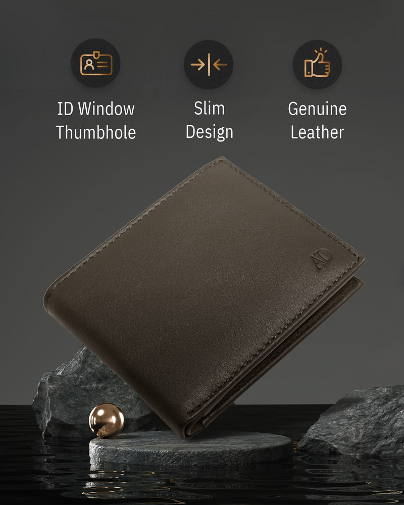 Genuine Leather Bifold Wallet – Flip-Up ID Window, RFID Blocking