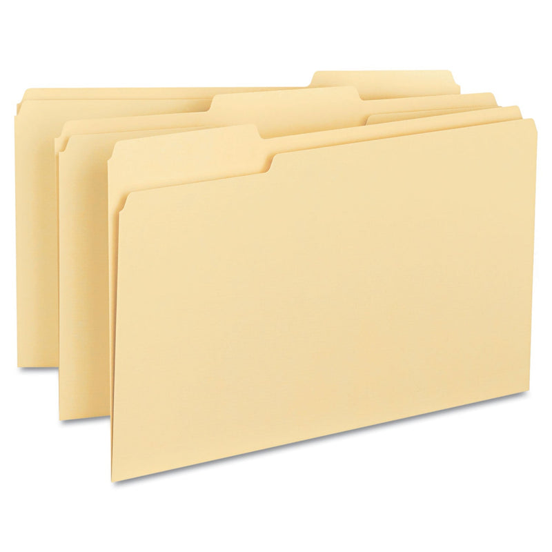 Smead 100% Recycled Manila Top Tab File Folders, 1/3-Cut Tabs: Assorted, Legal Size, 0.75" Expansion, Manila, 100/Box