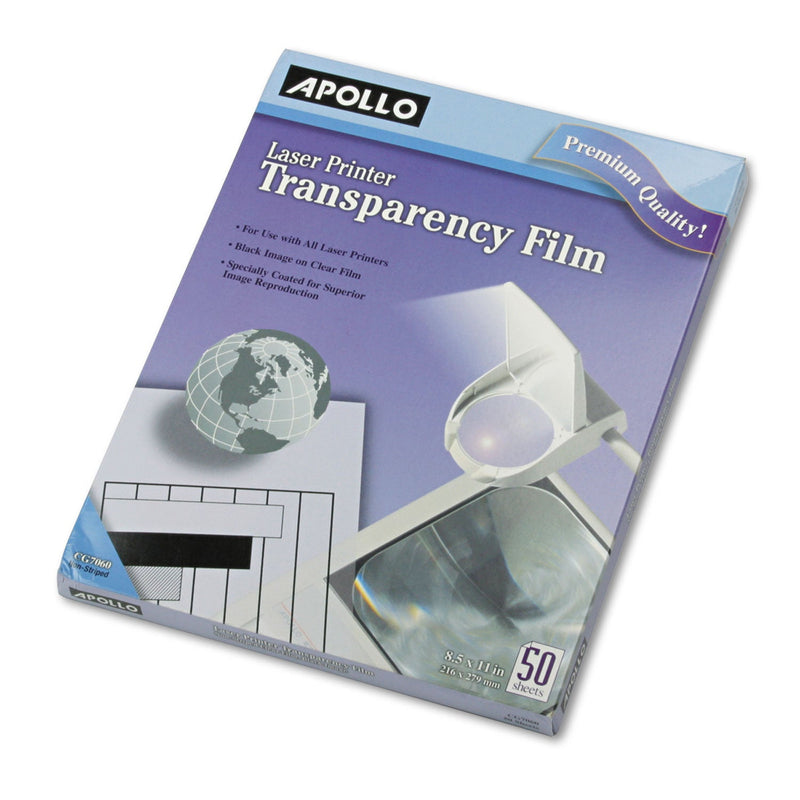 Apollo Laser Transparency Film, 8.5 x 11, Black on Clear, 50/Box