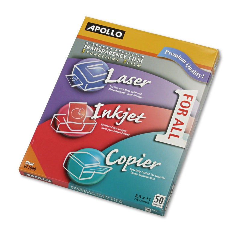 Apollo Color Laser/Inkjet Transparency Film, 8.5 x 11, 50/Box