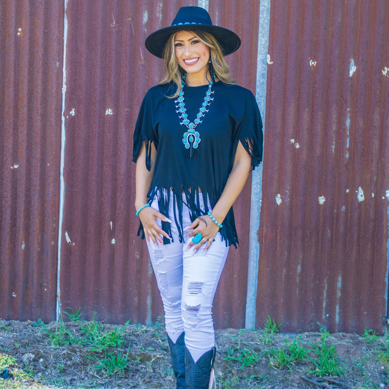 Turquoise Squash Blossom Necklace w/ Short Black Tassel 261y