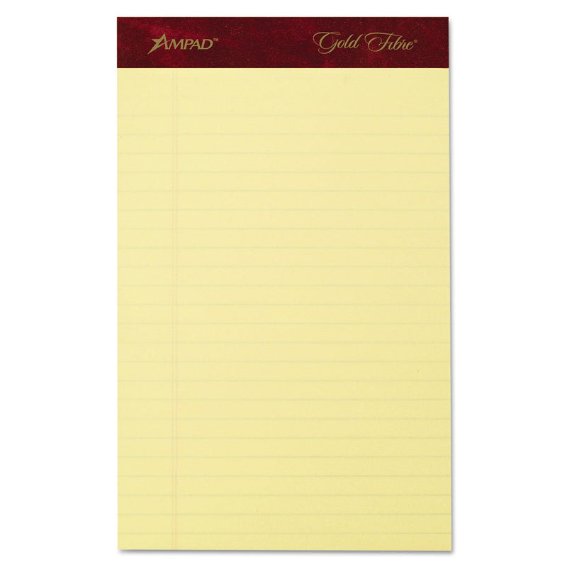 Ampad Gold Fibre Writing Pads, Narrow Rule, 50 Canary-Yellow 5 x 8 Sheets, 4/Pack