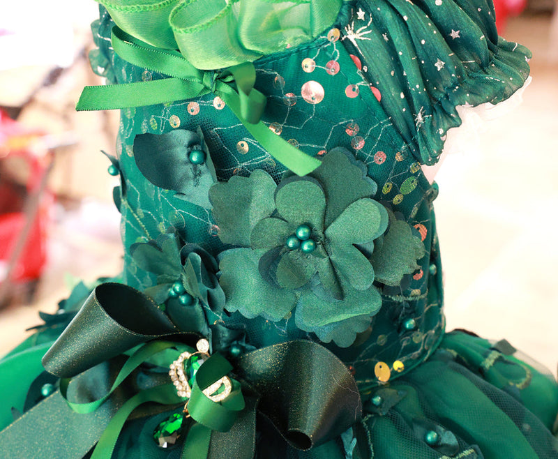 Emerald Green Floral Pet Gown | Luxury Dog Dress for Weddings & Special Occasions