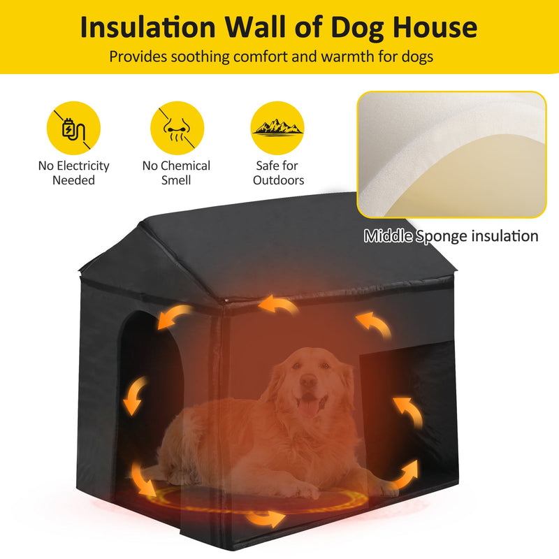 60.2' Large Outdoor Dog House with Insulated Liner for Winter Waterproof Dog Kennel for Medium & Large Dogs, Dog House with Porch and Asphalt Roof and Elevated Floor, Nature