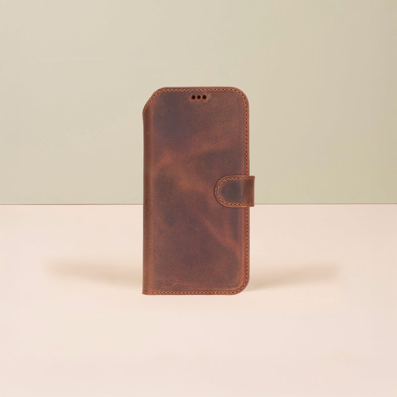 Leather iPhone 17 Pro Wallet Case – Brown - Austin