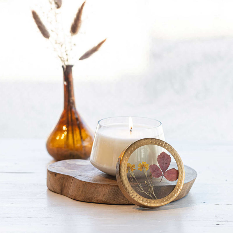 Harvest Pumpkin Medium Pressed Floral Candle