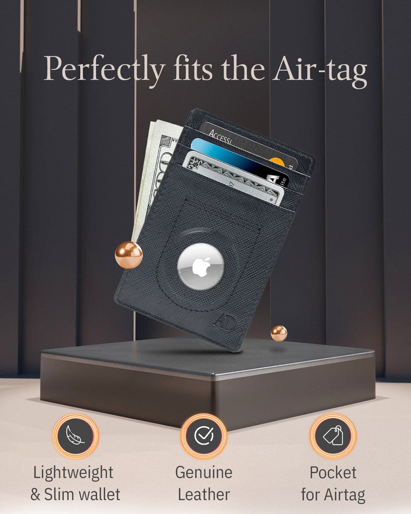 Leather AirTag Card Holder – Slim Wallet with Hidden Tracker Pocket
