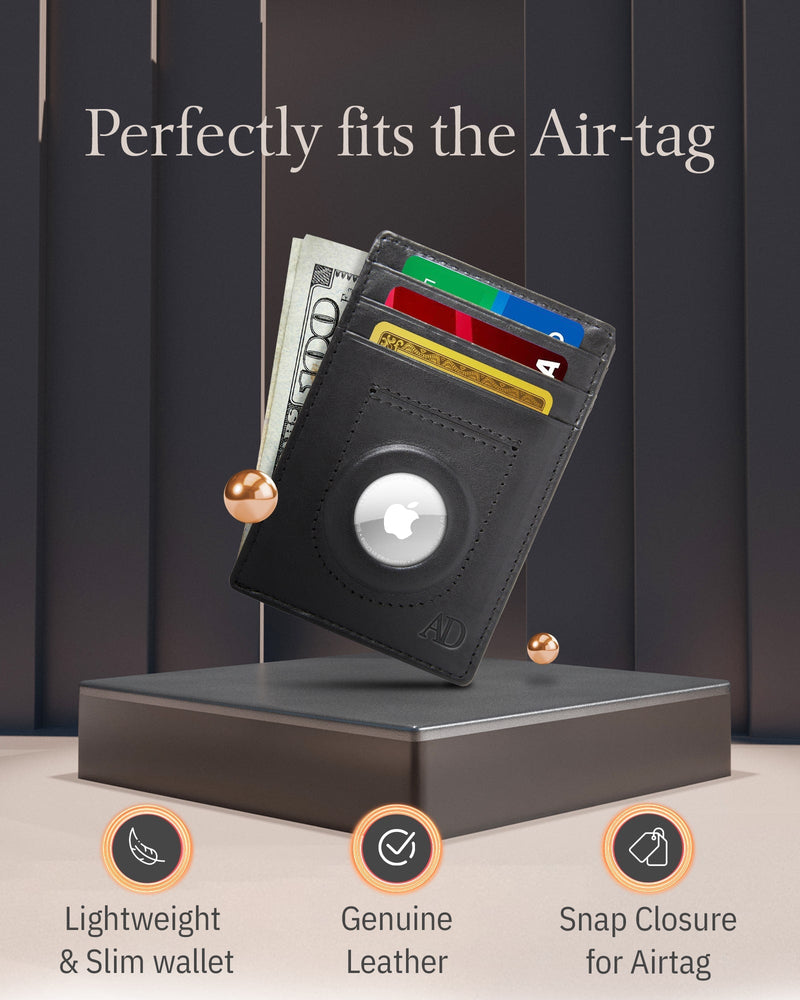 Leather AirTag Card Holder – Slim Wallet with Hidden Tracker Pocket