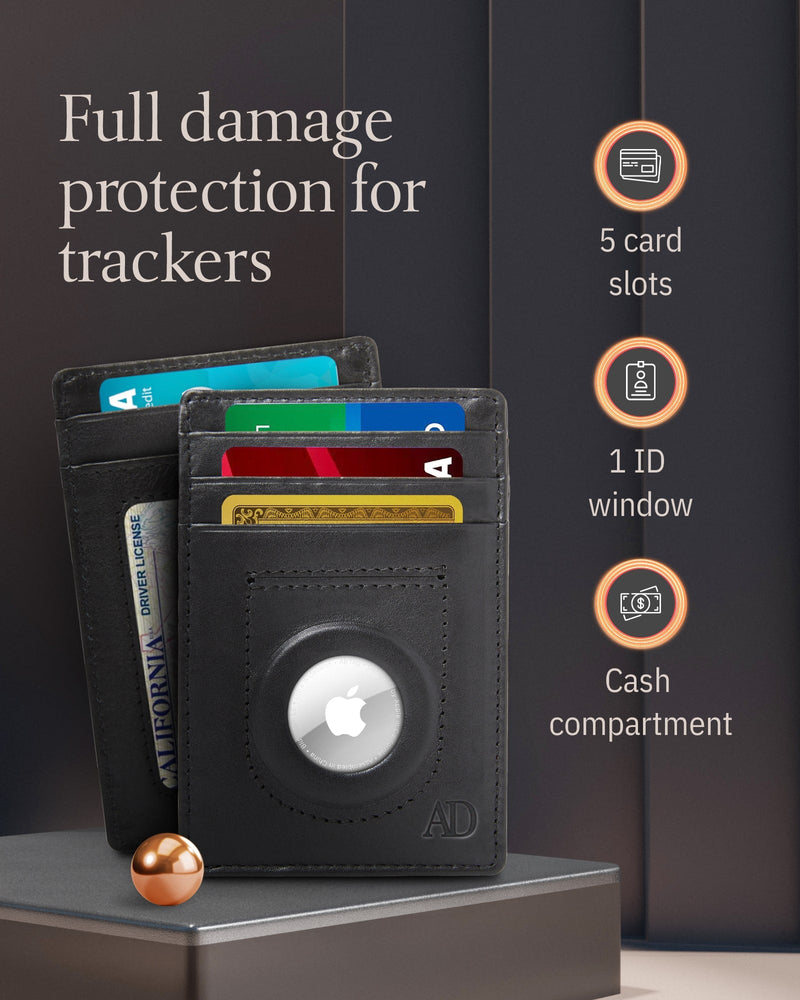 Leather AirTag Card Holder – Slim Wallet with Hidden Tracker Pocket