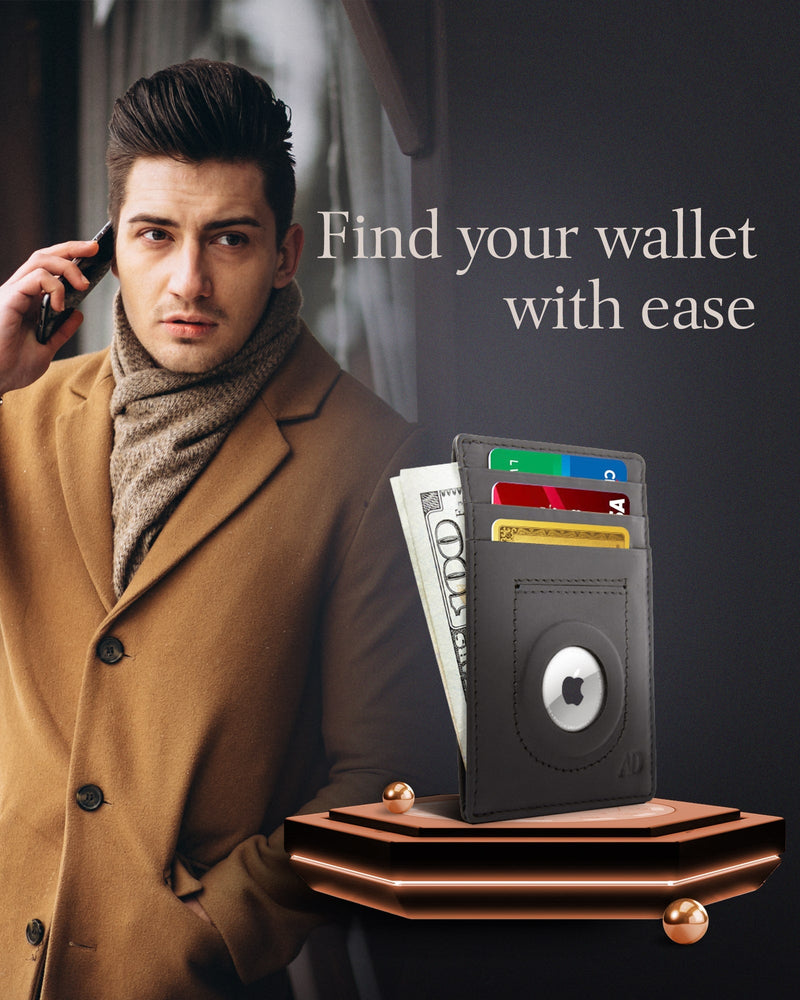 Leather AirTag Card Holder – Slim Wallet with Hidden Tracker Pocket