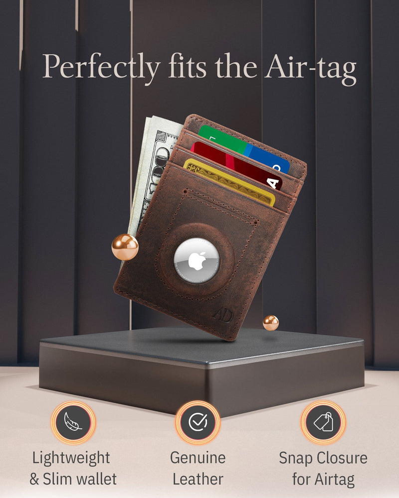 Leather AirTag Card Holder – Slim Wallet with Hidden Tracker Pocket