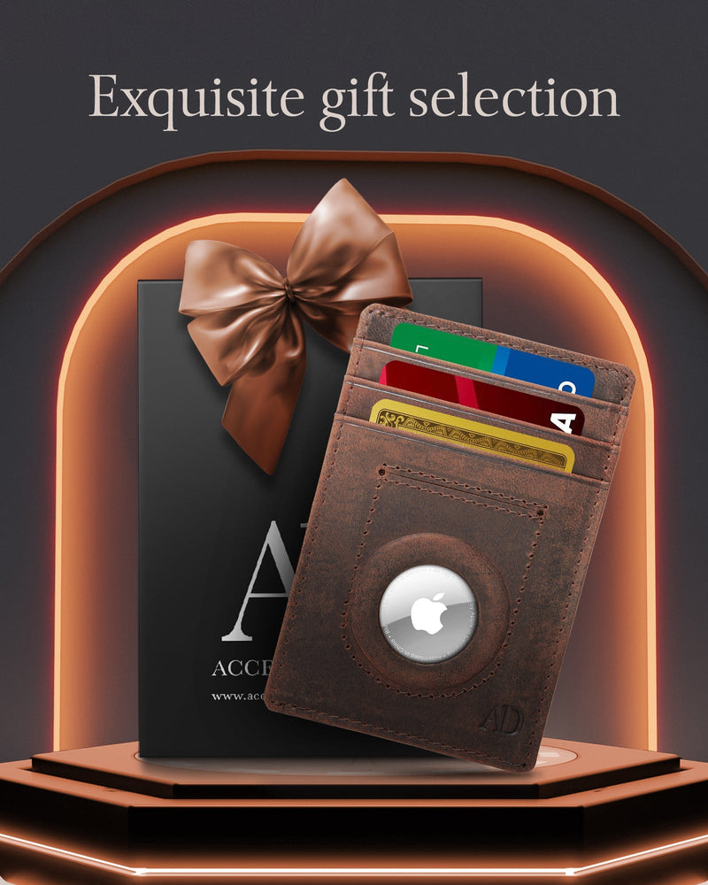 Leather AirTag Card Holder – Slim Wallet with Hidden Tracker Pocket