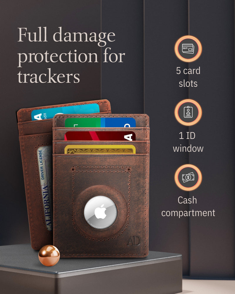 Leather AirTag Card Holder – Slim Wallet with Hidden Tracker Pocket