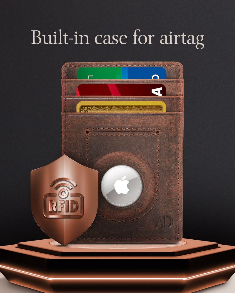 Leather AirTag Card Holder – Slim Wallet with Hidden Tracker Pocket