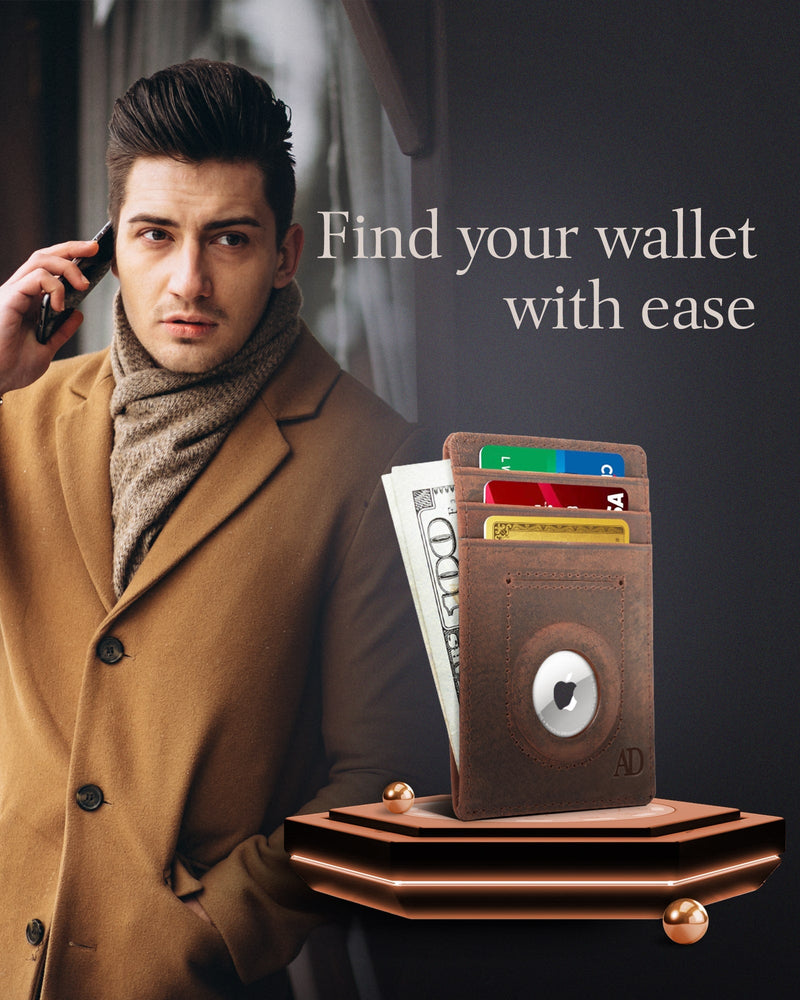 Leather AirTag Card Holder – Slim Wallet with Hidden Tracker Pocket