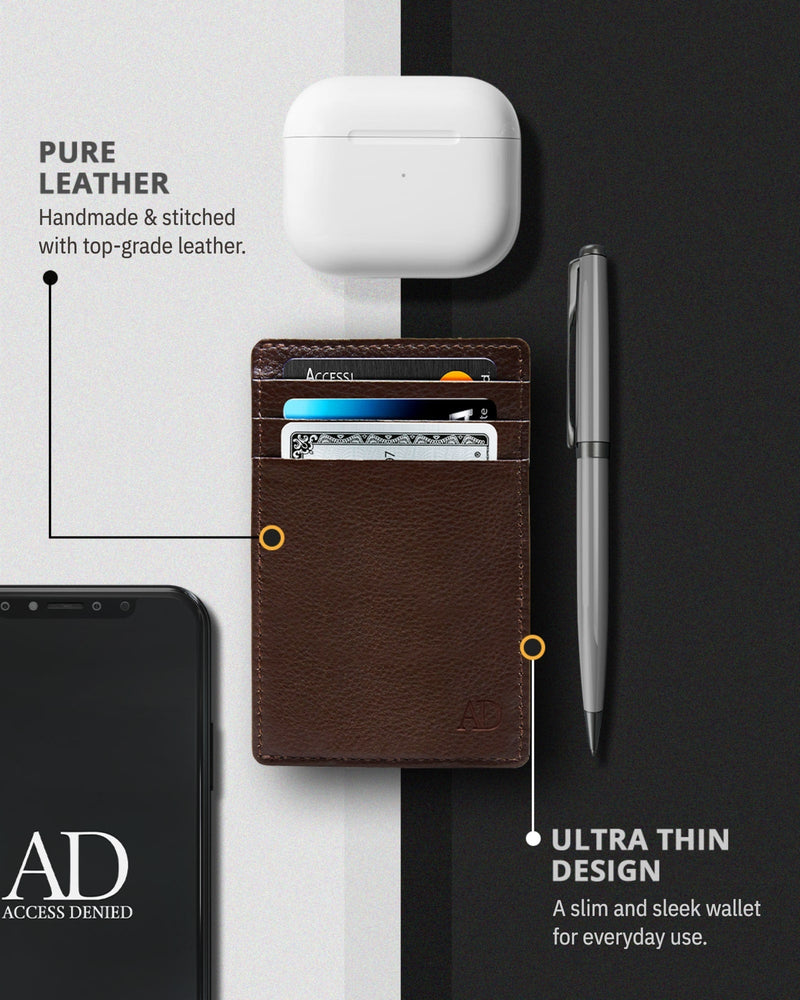 Genuine Leather Slim Card Holder – RFID Blocking, Minimalist