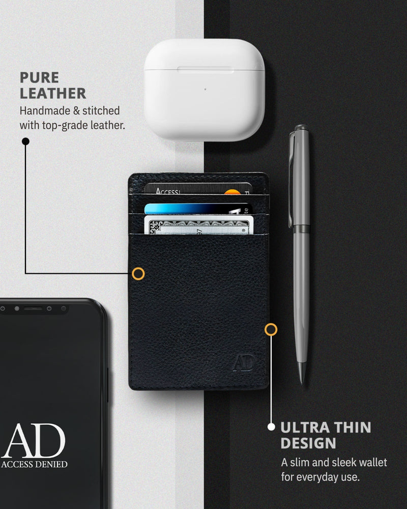 Genuine Leather Slim Card Holder – RFID Blocking, Minimalist