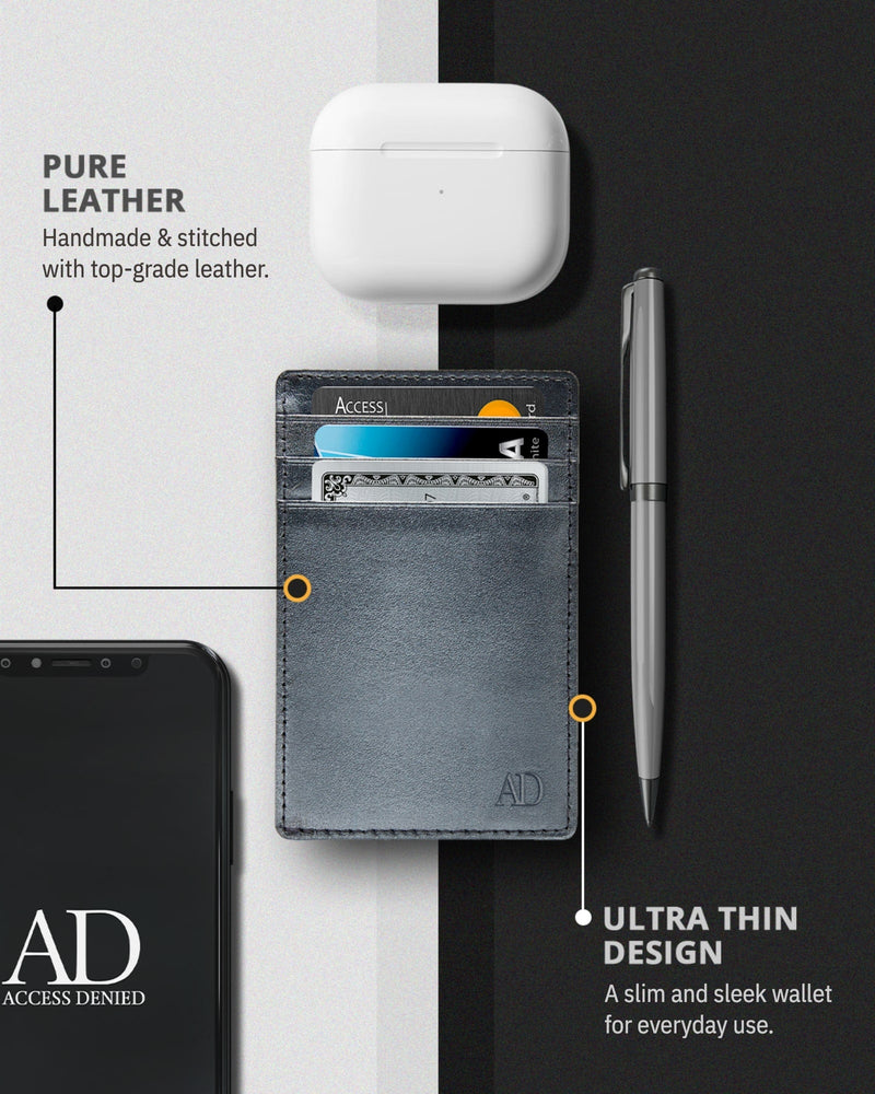 Genuine Leather Slim Card Holder – RFID Blocking, Minimalist