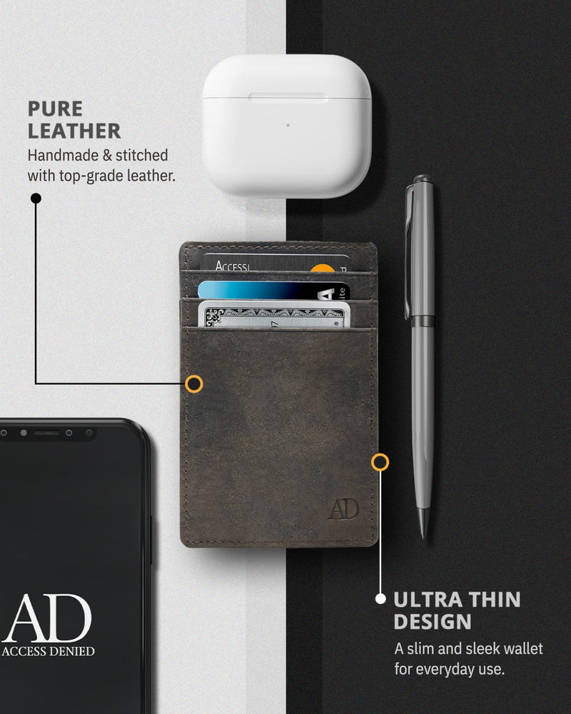 Genuine Leather Slim Card Holder – RFID Blocking, Minimalist