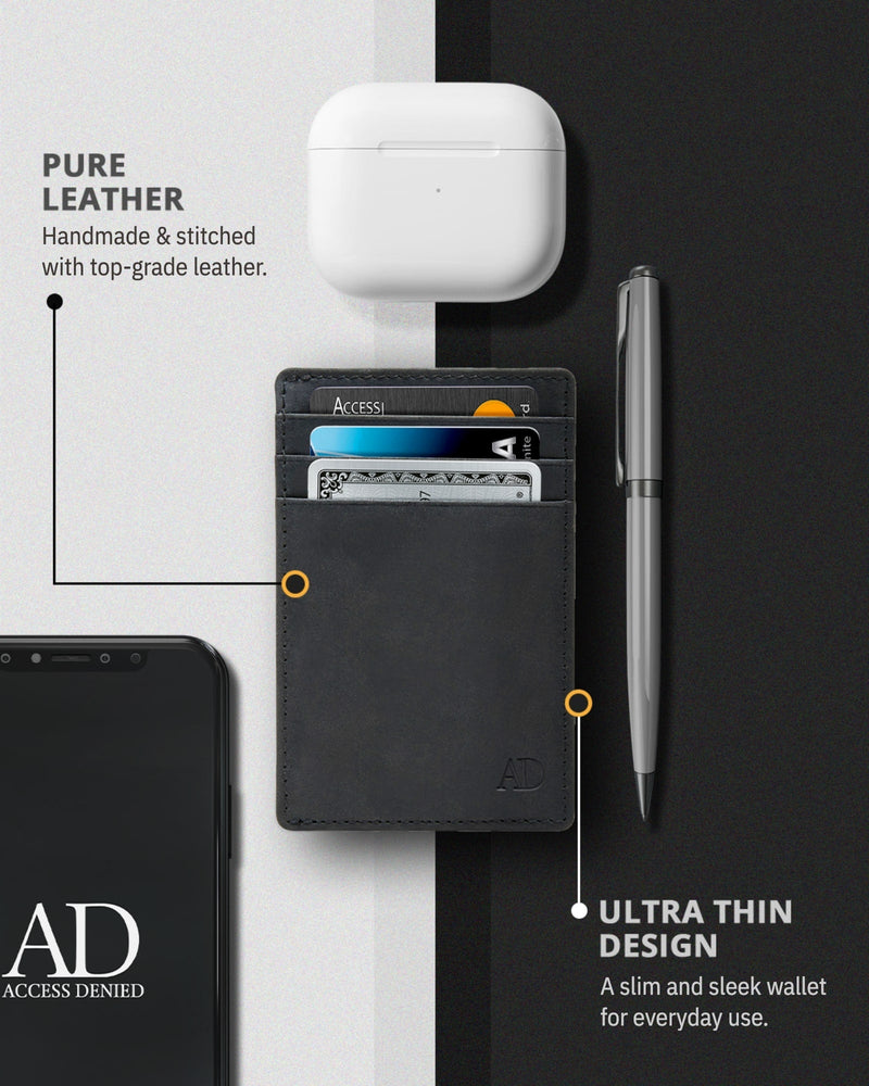 Genuine Leather Slim Card Holder – RFID Blocking, Minimalist