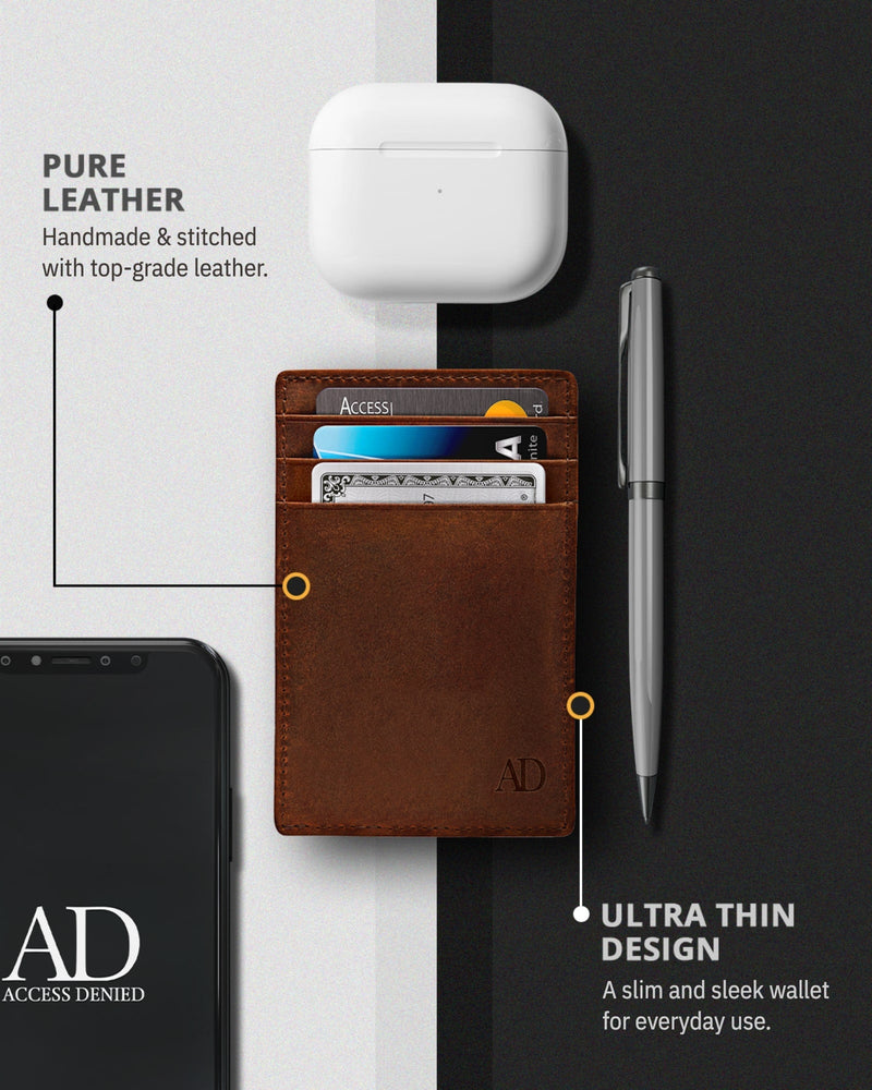 Genuine Leather Slim Card Holder – RFID Blocking, Minimalist